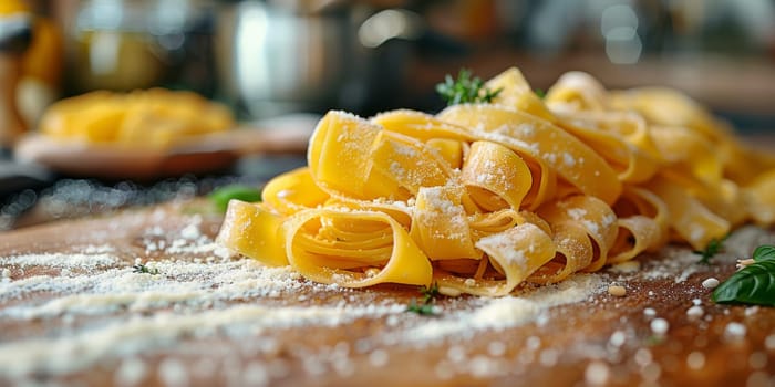 Classic Pasta on kitchen background. Diet and food concept