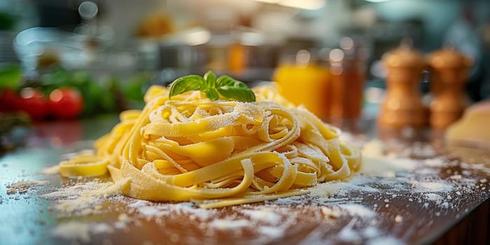 Classic Pasta on kitchen background. Diet and food concept