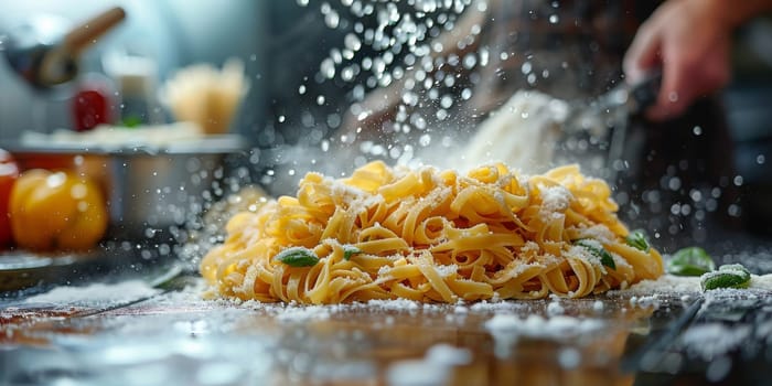 Classic Pasta on kitchen background. Diet and food concept