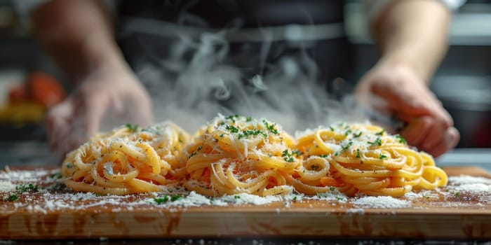 Classic Pasta on kitchen background. Diet and food concept