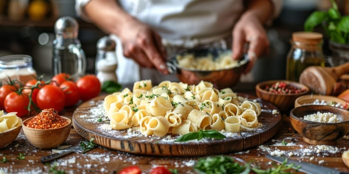 Classic Pasta on kitchen background. Diet and food concept