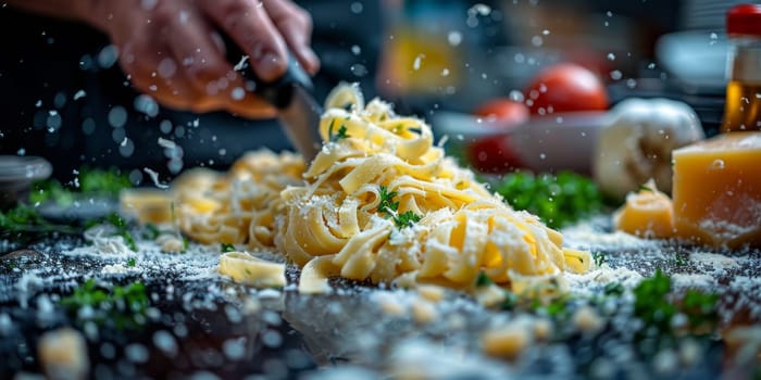 Classic Pasta on kitchen background. Diet and food concept