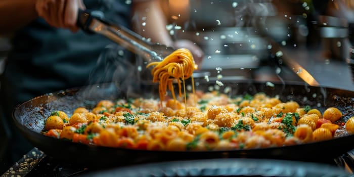 Classic Pasta on kitchen background. Diet and food concept