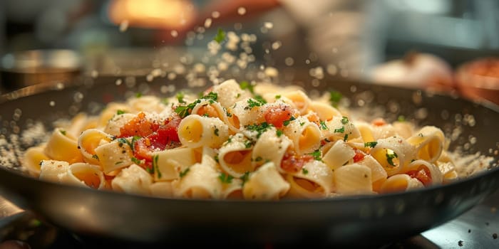 Classic Pasta on kitchen background. Diet and food concept