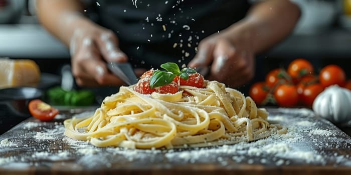 Classic Pasta on kitchen background. Diet and food concept