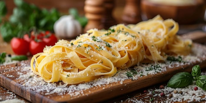 Classic Pasta on kitchen background. Diet and food concept