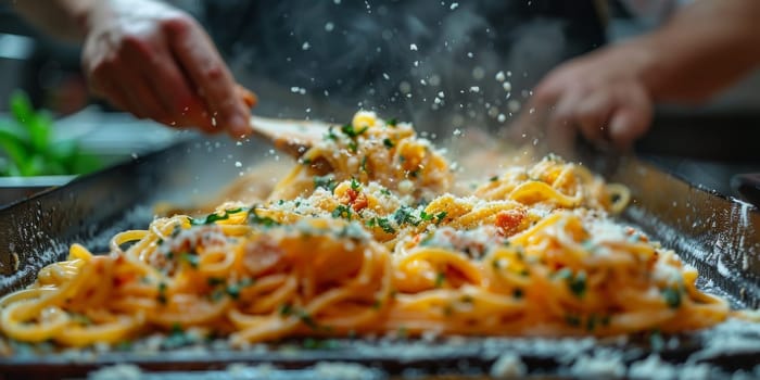 Classic Pasta on kitchen background. Diet and food concept