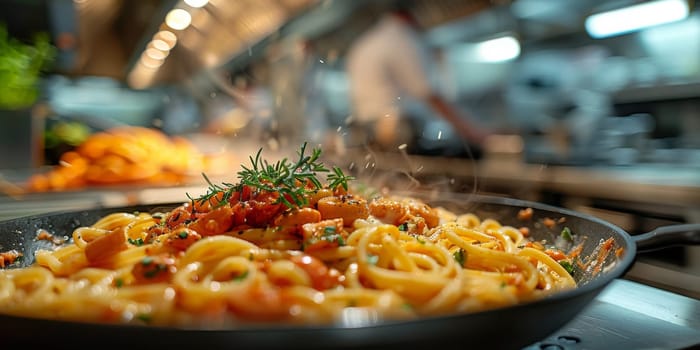 Classic Pasta on kitchen background. Diet and food concept