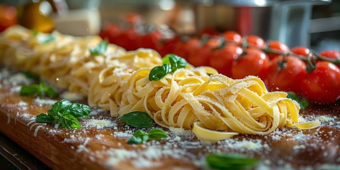 Classic Pasta on kitchen background. Diet and food concept