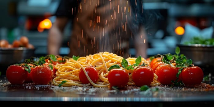 Classic Pasta on kitchen background. Diet and food concept