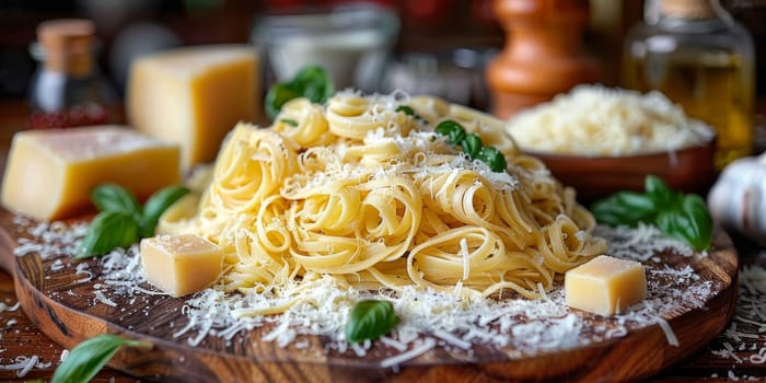 Classic Pasta on kitchen background. Diet and food concept