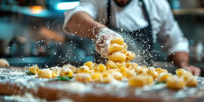 Classic Pasta on kitchen background. Diet and food concept