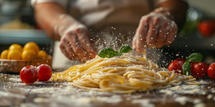 Classic Pasta on kitchen background. Diet and food concept