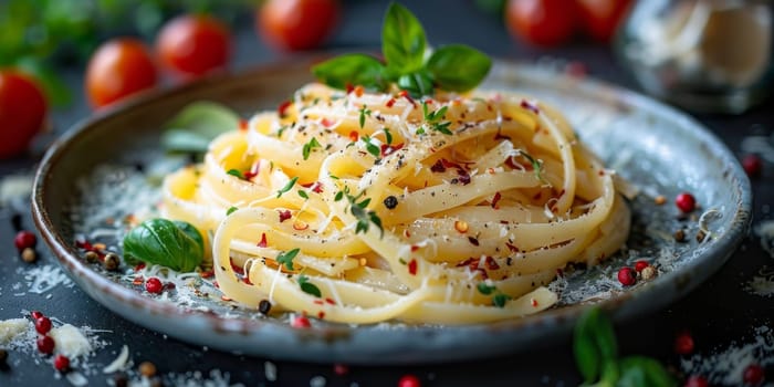 Classic Pasta on kitchen background. Diet and food concept