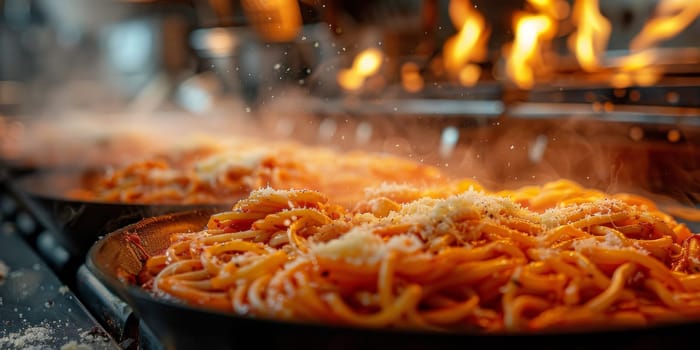 Classic Pasta on kitchen background. Diet and food concept