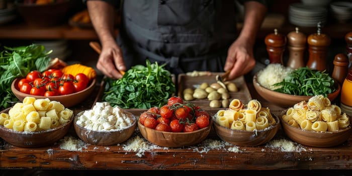 Classic Pasta on kitchen background. Diet and food concept