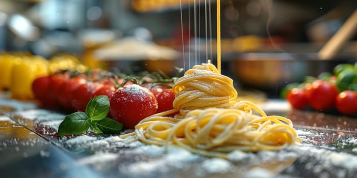 Classic Pasta on kitchen background. Diet and food concept