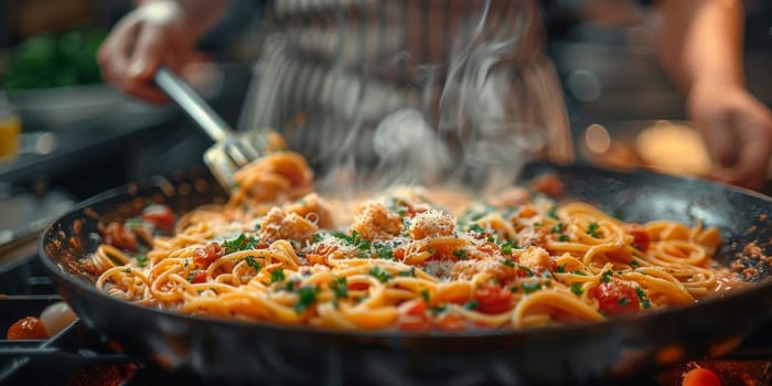 Classic Pasta on kitchen background. Diet and food concept