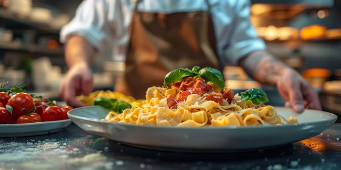 Classic Pasta on kitchen background. Diet and food concept