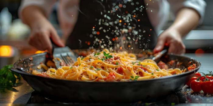 Classic Pasta on kitchen background. Diet and food concept