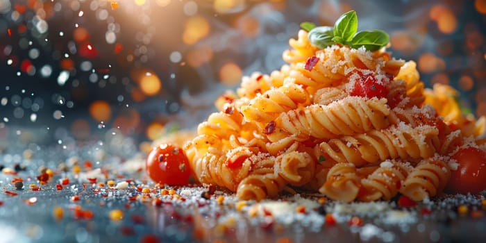 Classic Pasta on kitchen background. Diet and food concept