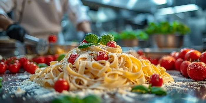 Classic Pasta on kitchen background. Diet and food concept