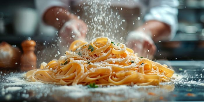 Classic Pasta on kitchen background. Diet and food concept