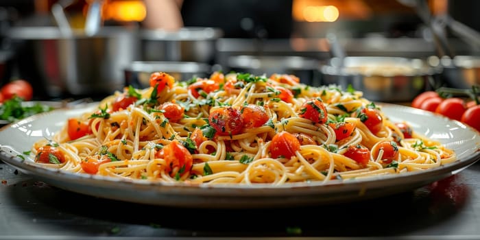 Classic Pasta on kitchen background. Diet and food concept