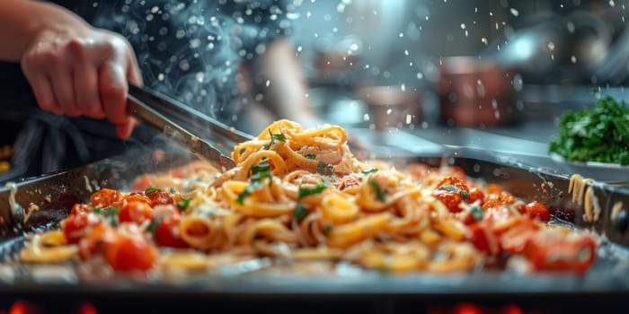 Classic Pasta on kitchen background. Diet and food concept