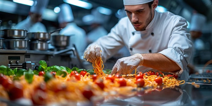 Classic Pasta on kitchen background. Diet and food concept