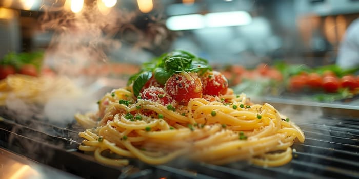 Classic Pasta on kitchen background. Diet and food concept