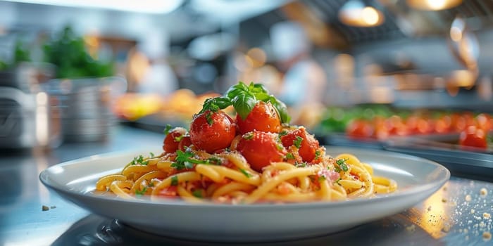 Classic Pasta on kitchen background. Diet and food concept