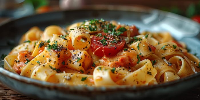 Classic Pasta on kitchen background. Diet and food concept