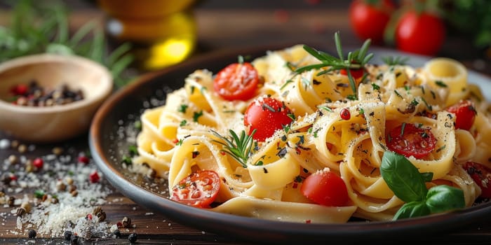 Classic Pasta on kitchen background. Diet and food concept