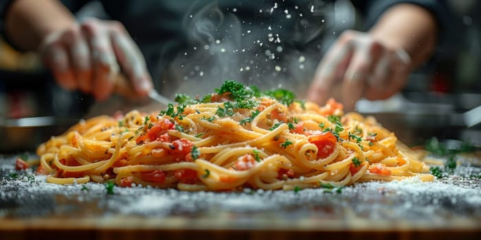 Classic Pasta on kitchen background. Diet and food concept