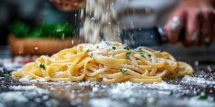 Classic Pasta on kitchen background. Diet and food concept