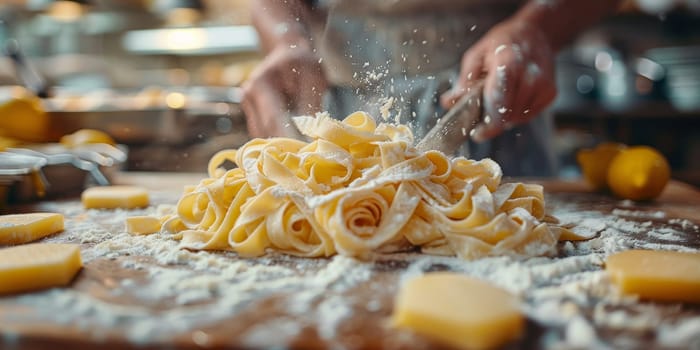 Classic Pasta on kitchen background. Diet and food concept