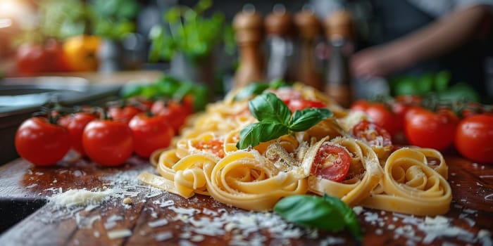 Classic Pasta on kitchen background. Diet and food concept