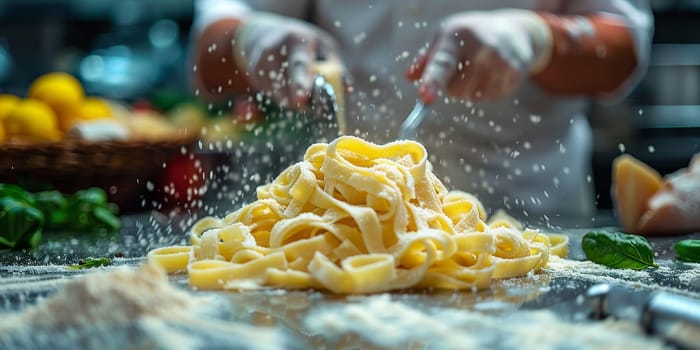 Classic Pasta on kitchen background. Diet and food concept