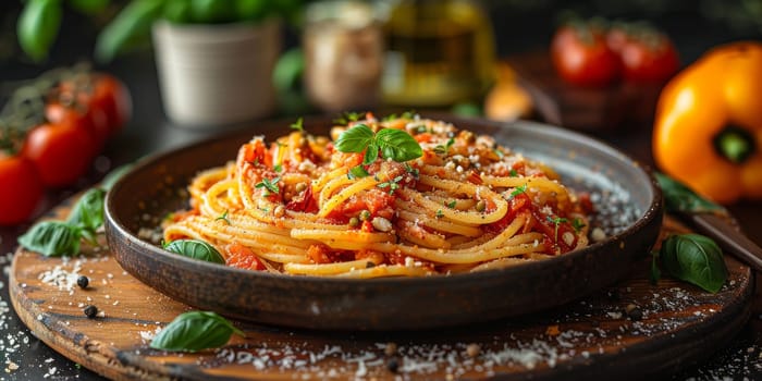 Classic Pasta on kitchen background. Diet and food concept