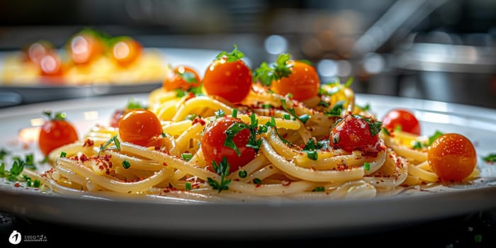 Classic Pasta on kitchen background. Diet and food concept