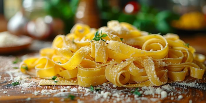 Classic Pasta on kitchen background. Diet and food concept