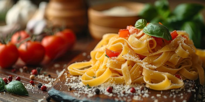 Classic Pasta on kitchen background. Diet and food concept