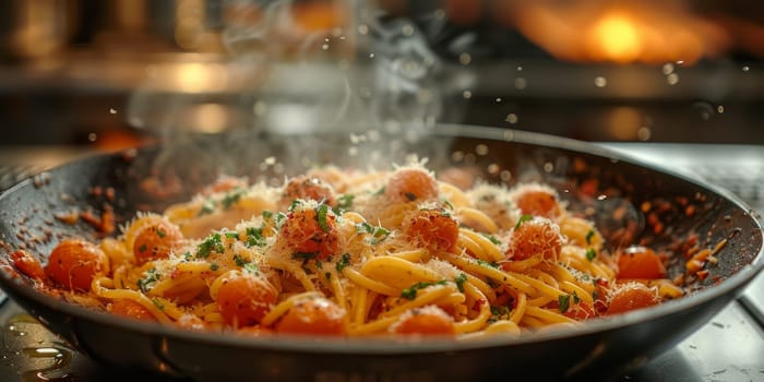 Classic Pasta on kitchen background. Diet and food concept