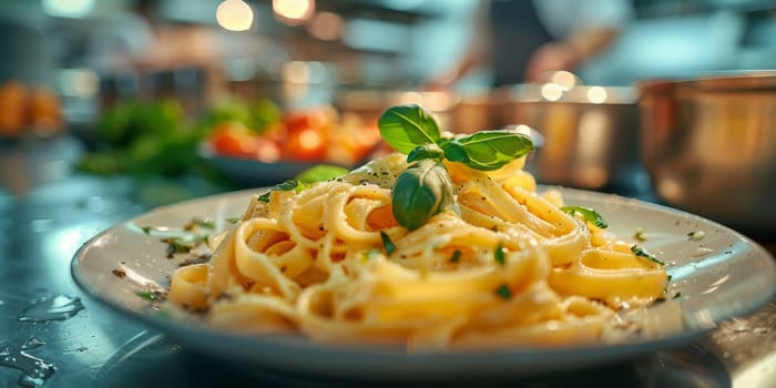 Classic Pasta on kitchen background. Diet and food concept