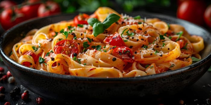 Classic Pasta on kitchen background. Diet and food concept