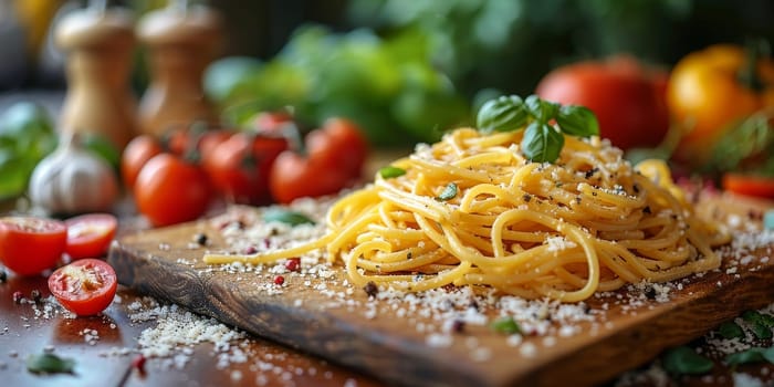 Classic Pasta on kitchen background. Diet and food concept