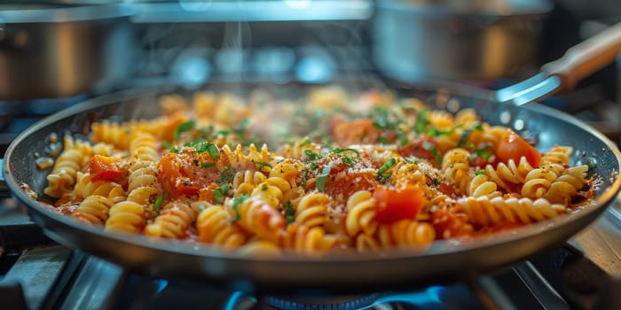 Classic Pasta on kitchen background. Diet and food concept