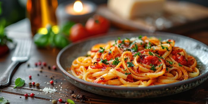 Classic Pasta on kitchen background. Diet and food concept