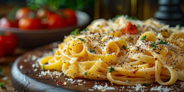 Classic Pasta on kitchen background. Diet and food concept